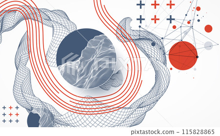 The abstract wave is made in a frame style. Template for science and technology presentation. Hand drawn vector art. The abstract wave is made in a frame style. Template for science and technology presentation. Hand drawn vector art. 115828865
