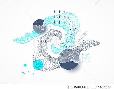 The abstract wave is made in a frame style. Template for science and technology presentation. Hand drawn vector art. The abstract wave is made in a frame style. Template for science and technology presentation. Hand drawn vector art. 115828878