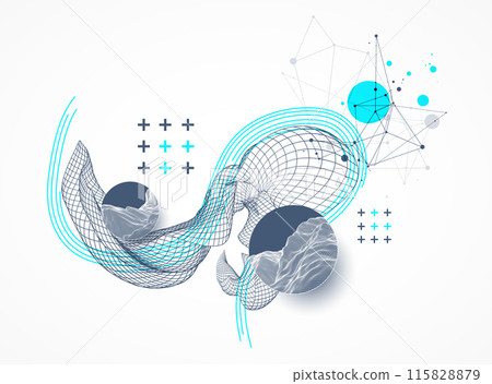 The abstract wave is made in a frame style. Template for science and technology presentation. Hand drawn vector art. The abstract wave is made in a frame style. Template for science and technology presentation. Hand drawn vector art. 115828879