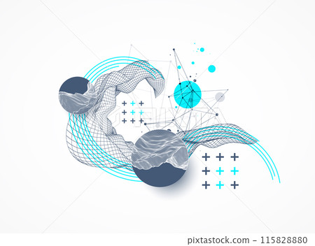 The abstract wave is made in a frame style. Template for science and technology presentation. Hand drawn vector art. The abstract wave is made in a frame style. Template for science and technology presentation. Hand drawn vector art. 115828880