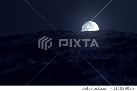 Abstract rocky landscape with moon. Night time moon rise background. 115829050