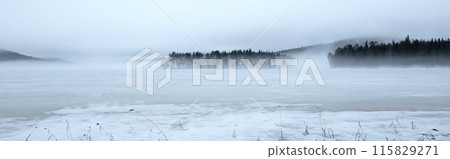 Small island in a Finnish lake, covered in myst Small island in a Finnish lake, covered in myst 115829271