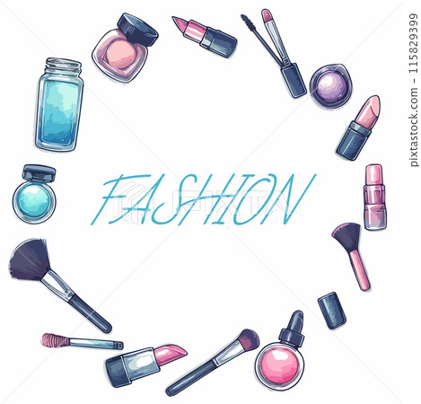 beauty make up and cosmetics doodle icon stickers illustration. beauty make up and cosmetics doodle icon stickers illustration. 115829399