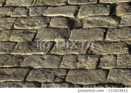 Stone paving stones in the evening sun with shadows. Stone paving stones in the evening sun with shadows. 115829422