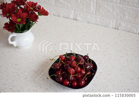 An appetizer with fresh red cherries An appetizer with fresh red cherries 115830005