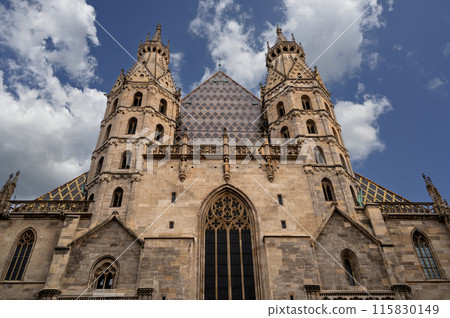 Vienna, Austria, August 17, 2022. The imposing facade of St. Stephen's Cathedral. 115830149