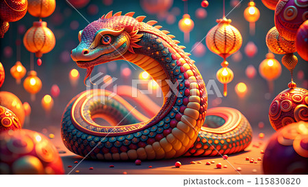 multicolored illustration of chinese dragon symbol new year 115830820