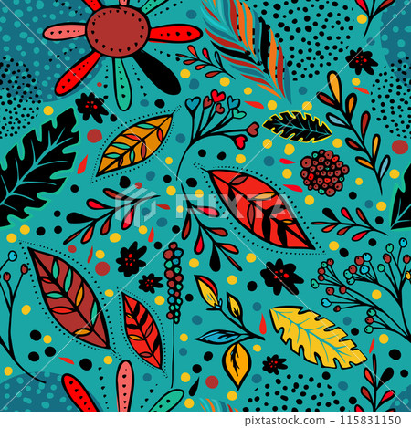 Seamless background with decorative floral elements. Autumn bright pattern. hand drawing. Not AI, Vector illustration. 115831150