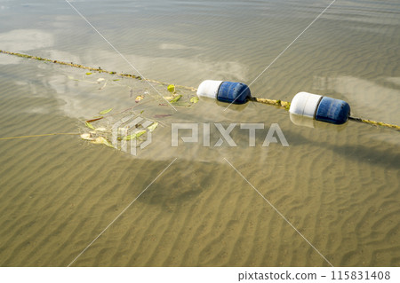 early morning on swimming beach in Boyd Lake State Park, Colorado 115831408
