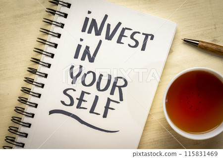 Invest in yourself motivational advice or reminder - handwriting in a spiral notebook with tea, personal development and healthy lifestyle concept Invest in yourself motivational advice or reminder - handwriting in a spiral notebook with tea, personal development and healthy lifestyle concept 115831469