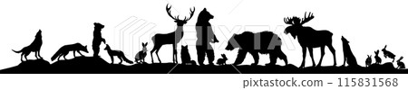 Set of silhouettes of forest animals. hand drawing. Not AI, Vector illustration 115831568
