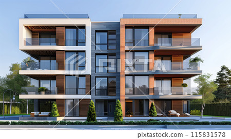 rendering of a modern house facade for rent and purchase of real estate 115831578