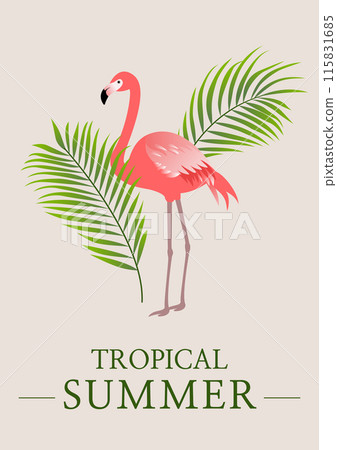 Vector illustration of a flamingo and palm leaves. Vector illustration of a flamingo and palm leaves. 115831685