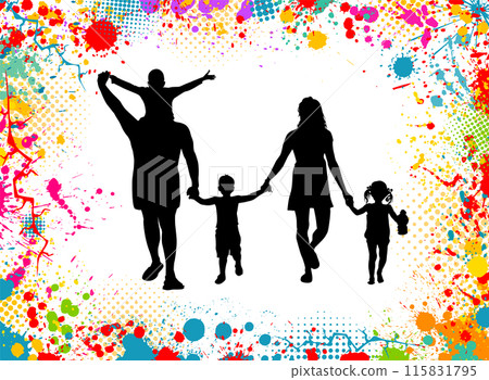 Silhouette family poster. hand drawing. Not AI, Vector illustration 115831795