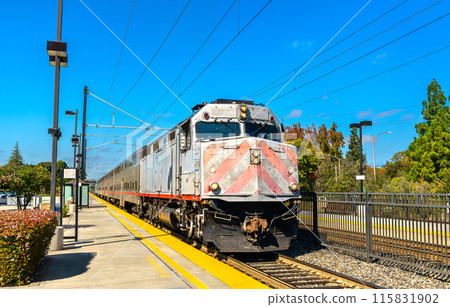 Commuter train at California Avenue Station in Palo Alto - Silicon Valley, California, United States 115831902