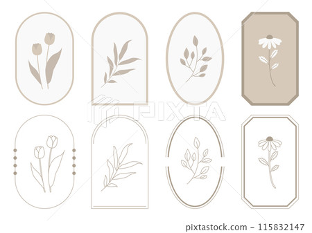 Plants and frames vector illustration set. 115832147
