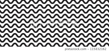 Thick horizontal wavy lines. Black parallel undulate stripes background. Wiggly, squiggly pattern. Water, river or lake, sea or ocean texture. Simple minimalistic print. Vector graphic illustration 115832162