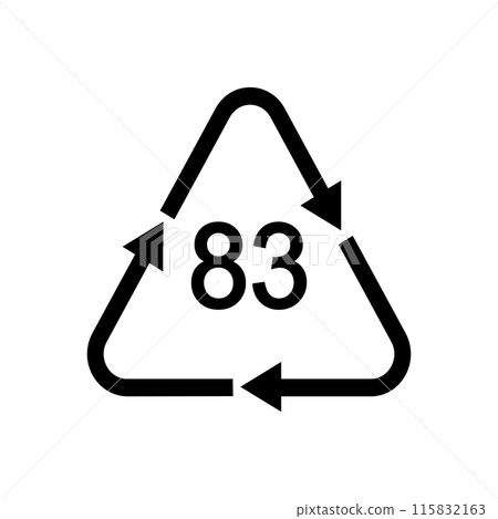 Paper and fibreboard or tinplate recycling sign. Number 83 in triangular shape with arrows. Reusable icon isolated on white background. Environmental protection concept. Vector graphic illustration 115832163