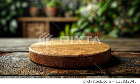 Wooden pedestal ready to display culinary masterpieces 115832343