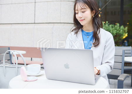 A woman removing her mouthguard at a cafe A woman removing her mouthguard at a cafe 115832707