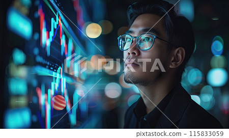A financial analyst monitors stock quotes in real time 115833059