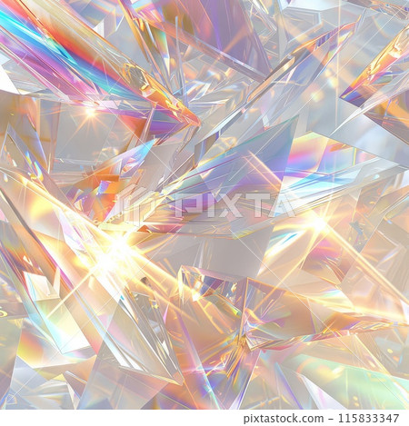 Digital scene with crystals reflecting a spectrum of colors 115833347