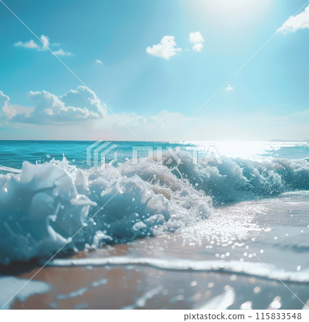 Sunny beach alive with waves crashing onto the shore Sunny beach alive with waves crashing onto the shore 115833548