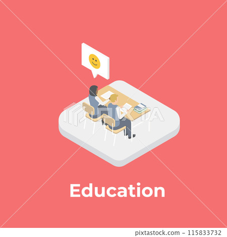 Students on lecture, seminar isometric vector illustration on color background. Education or learning concept. 115833732