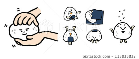 可愛的三角飯糰的人物插圖,美味地握著 可愛的三角飯糰的人物插圖,美味地握著 115833832
