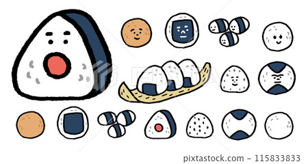 A cute, deliciously made triangular rice ball character illustration A cute, deliciously made triangular rice ball character illustration 115833833