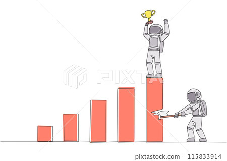 Continuous one line drawing astronaut achieves the highest honors. The hypocrite who doesn't like business partner's happiness. Thorn in the flesh. Traitor. Single line draw design vector illustration Continuous one line drawing astronaut achieves the highest honors. The hypocrite who doesn't like business partner's happiness. Thorn in the flesh. Traitor. Single line draw design vector illustration 115833914