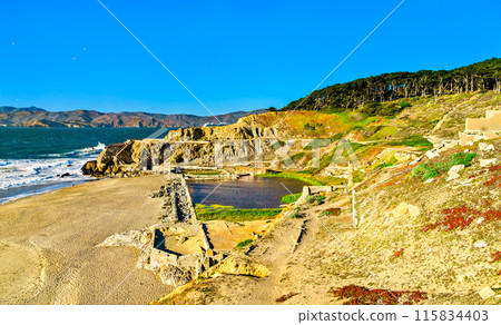 Ruins of Sutro Baths at the seaside in San Francisco - California, United States 115834403