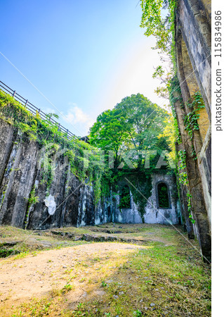Remains of the Chinda Power Station in early summer, Bungo-Ono City, Oita Prefecture Remains of the Chinda Power Station in early summer, Bungo-Ono City, Oita Prefecture 115834986