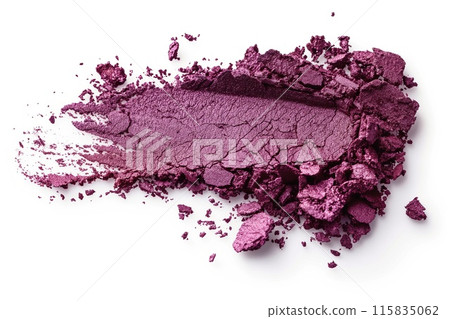 Eyeshadow sample isolated on white background. Crushed purple metallic eyeshadow. Closeup of a makeup product 115835062