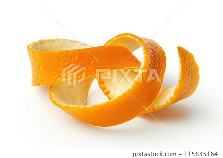 Sliced orange peel on white background, closeup. Citrus fruit 115835164