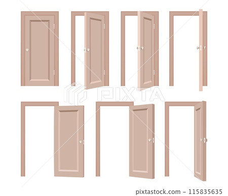 Open and closed beige doors 115835635