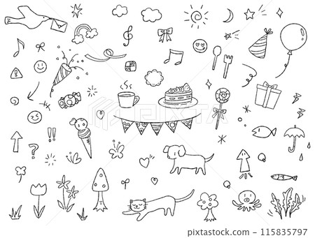 手寫裝飾材料集、塗鴉、線條畫圖標 115835797