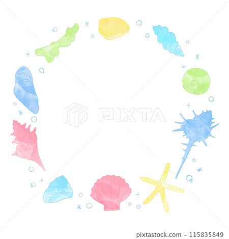 Hand drawn round frame of seashells, watercolor... - Stock Illustration ...