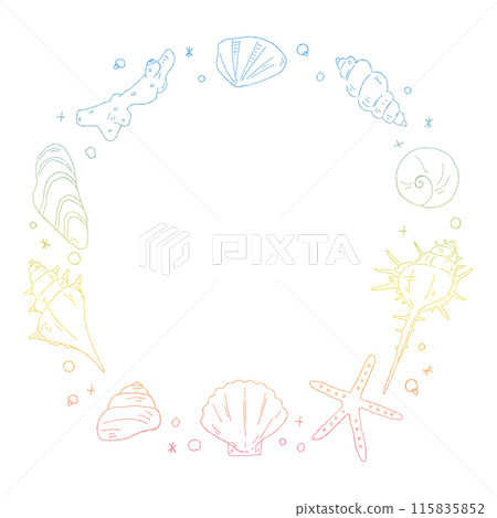 Hand-drawn seashell circular frame, line drawing frame, gradient color 115835852