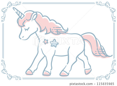獨角獸。夢川，少女柔和色調插畫素材。向量插圖材料。 115835985