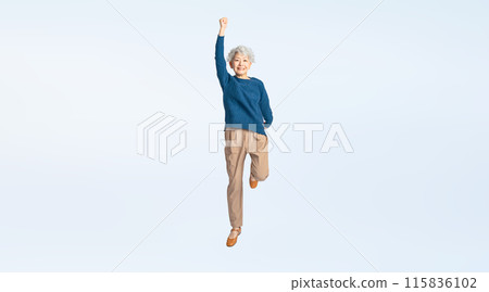 Full body photo of a jumping senior woman 115836102