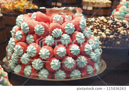Mixed colorful jelly, gummy candies display for sales Mixed colorful jelly, gummy candies display for sales 115836263