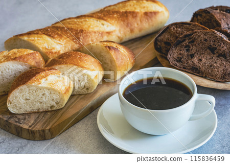 Freshly baked bread and freshly brewed coffee 115836459