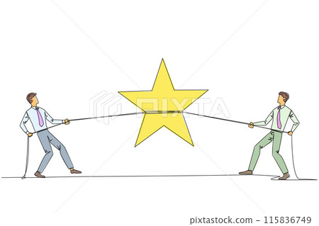 Single one line drawing two businessmen fighting for a star. Competition for award stars. Trying to achieve each other's perfect scores. Chasing the dream. Continuous line design graphic illustration Single one line drawing two businessmen fighting for a star. Competition for award stars. Trying to achieve each other's perfect scores. Chasing the dream. Continuous line design graphic illustration 115836749