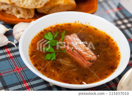 Shchi with pork in mushroom broth Shchi with pork in mushroom broth 115837010