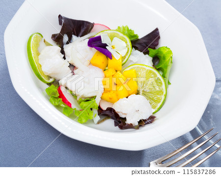 Codfish ceviche with lime and mango 115837286