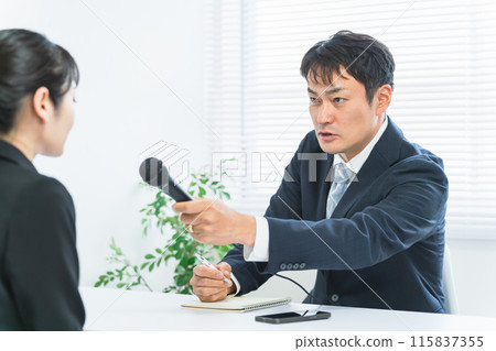 Male media reporters and journalists who cover stories and female reporters who can cover stories 115837355