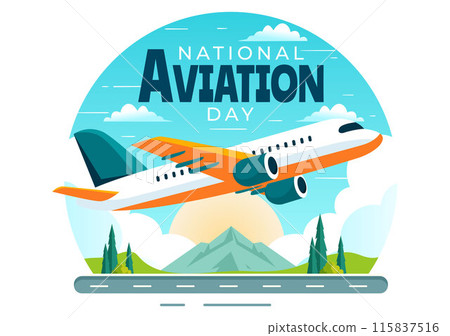 Vector Illustration for National Aviation Day featuring a Plane and Sky Blue Background to First Successful Airplane and Controlled Flight Celebration Vector Illustration for National Aviation Day featuring a Plane and Sky Blue Background to First Successful Airplane and Controlled Flight Celebration 115837516