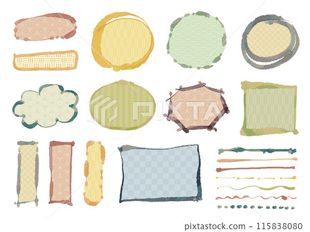 一組手繪的線條和框架,粗細不規則,採用日本圖案,顏色沉穩。 一組手繪的線條和框架,粗細不規則,採用日本圖案,顏色沉穩。 115838080