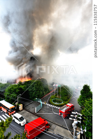 Factory fire causes black smoke to fill the sky 115838757